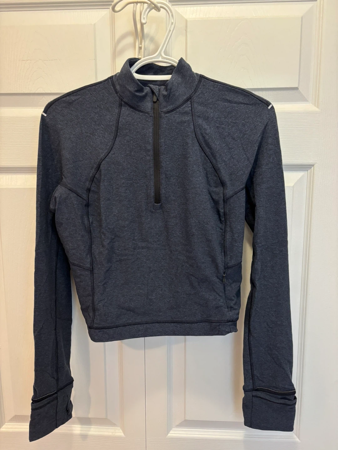 Lulu It's Rulu Run Cropped Half Zip - Heathered True Navy/Black