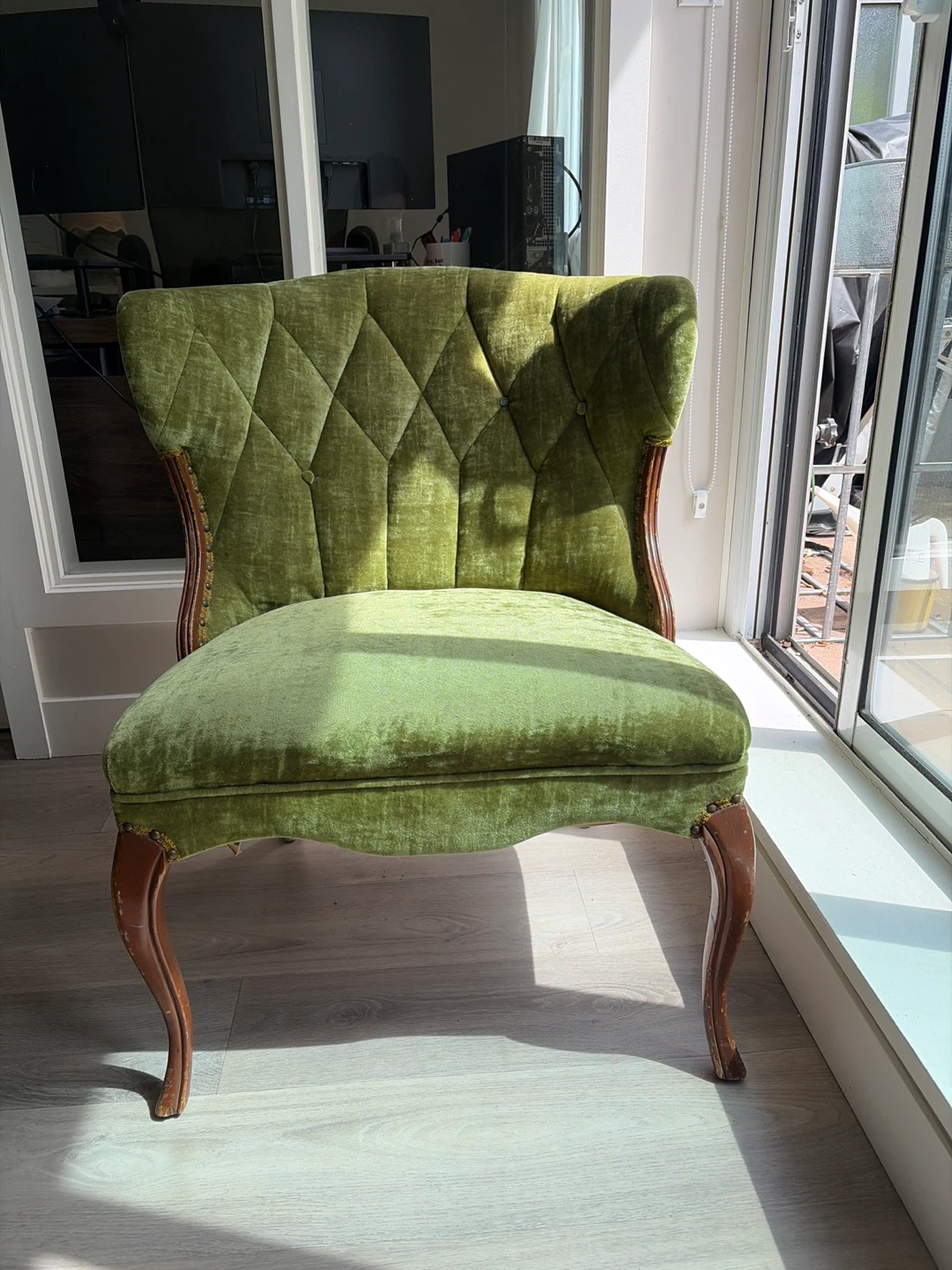 Vintage Velvet Accent Chair - Olive Green