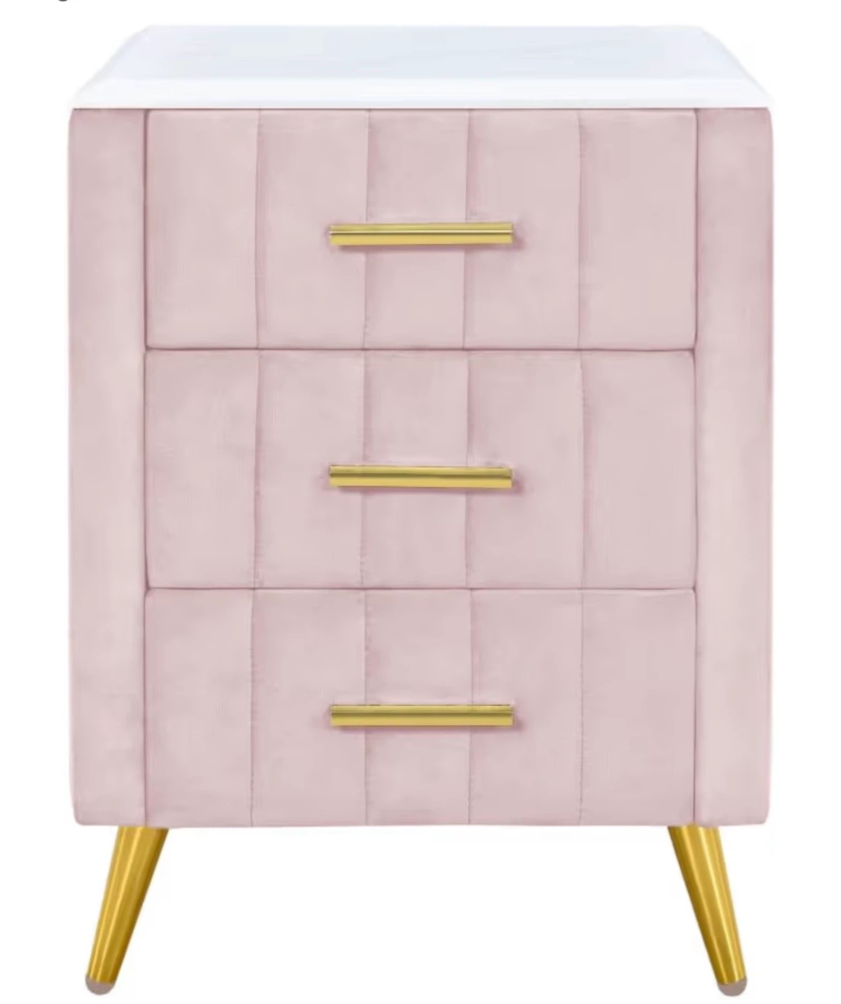 Pink Velvet Nightstand with Gold Legs