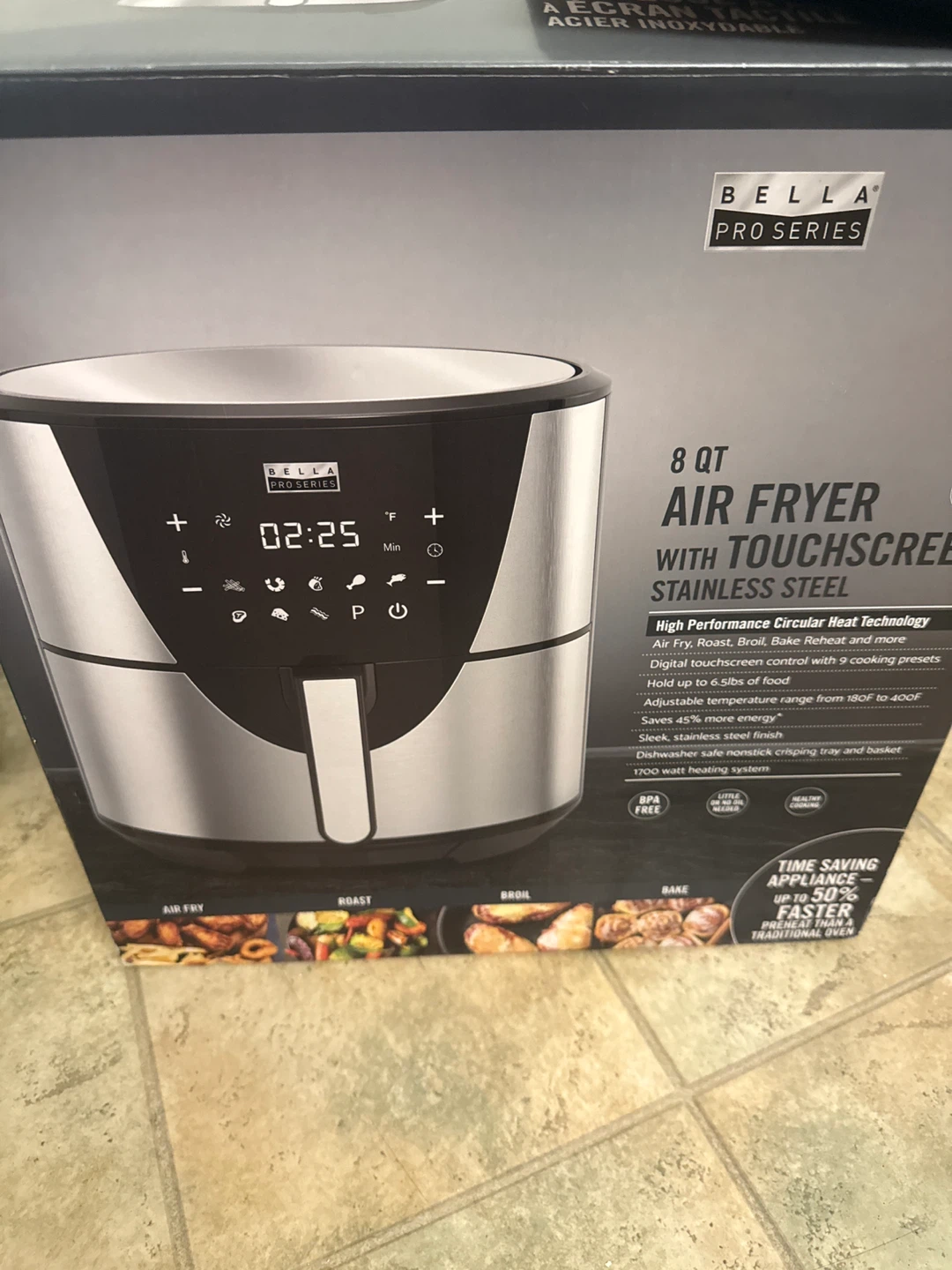 BELLA Pro Series 8 Qt Air Fryer with Touchscreen Stainless Steel