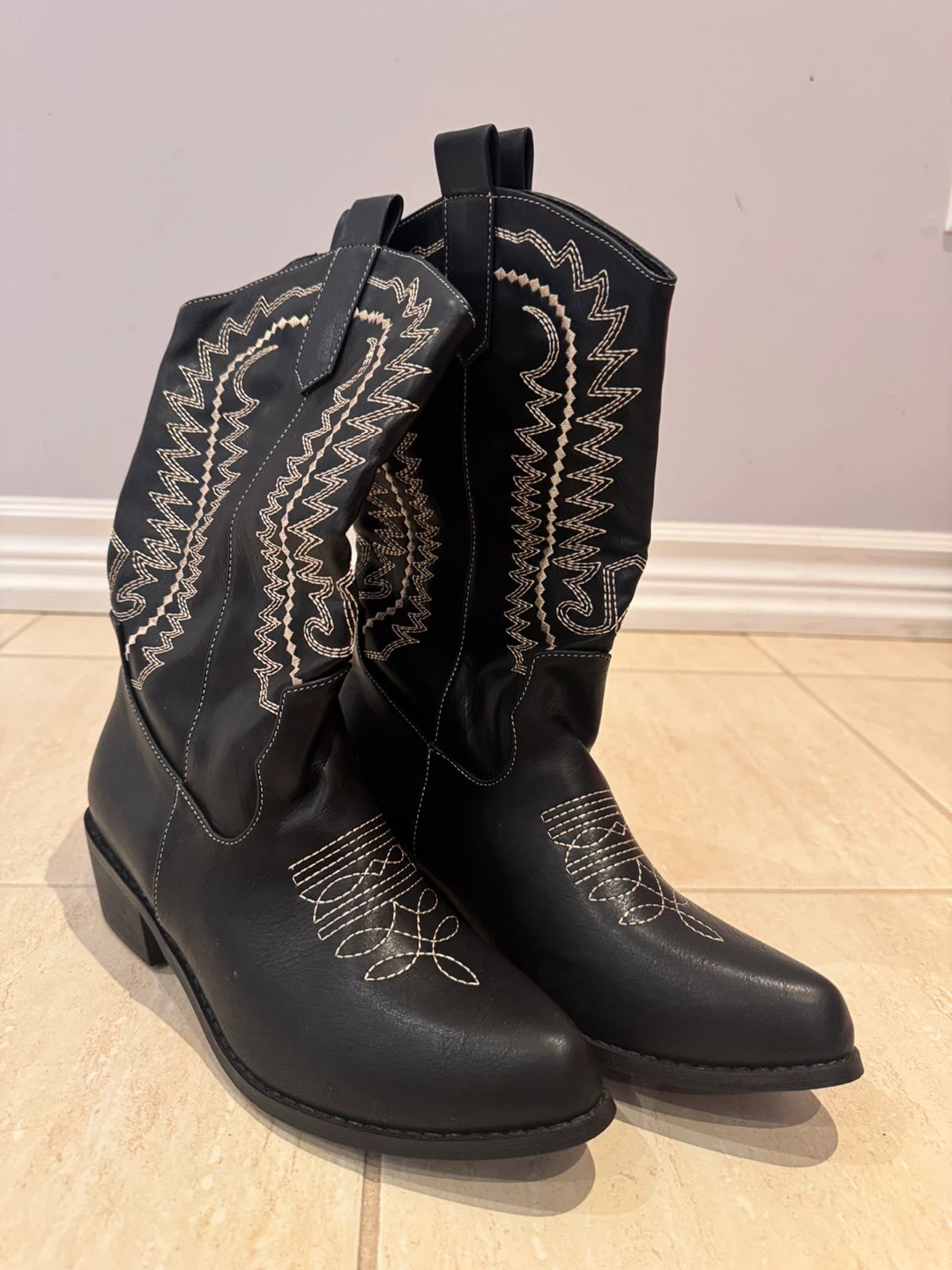 Black Embroidered Cowboy Boots