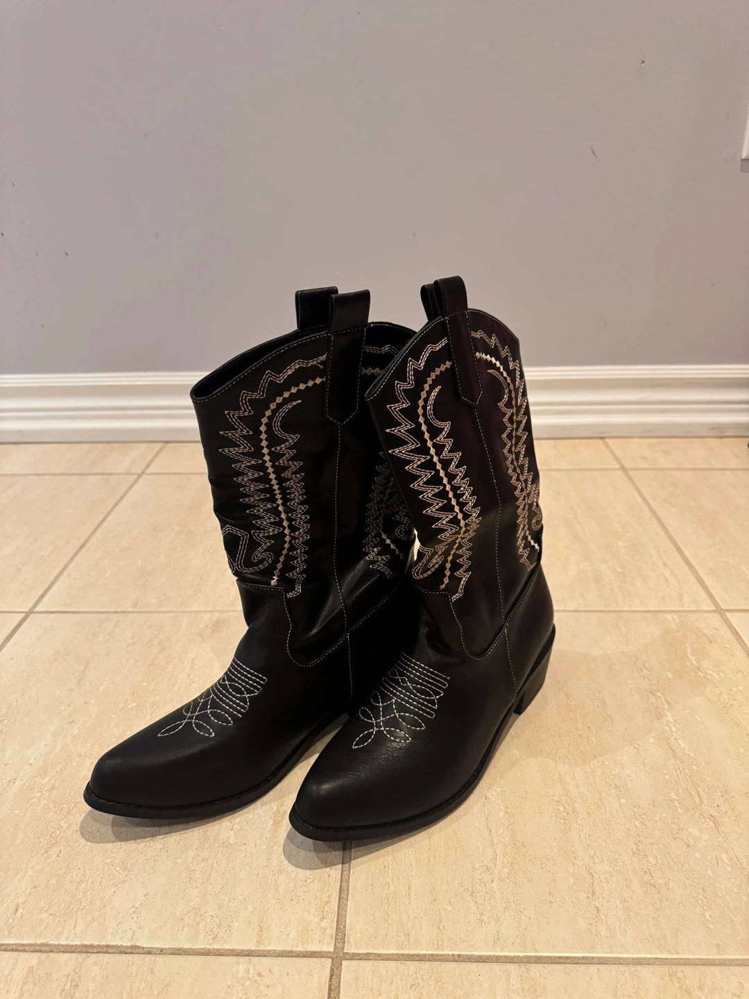Black Embroidered Cowboy Boots - photo 2