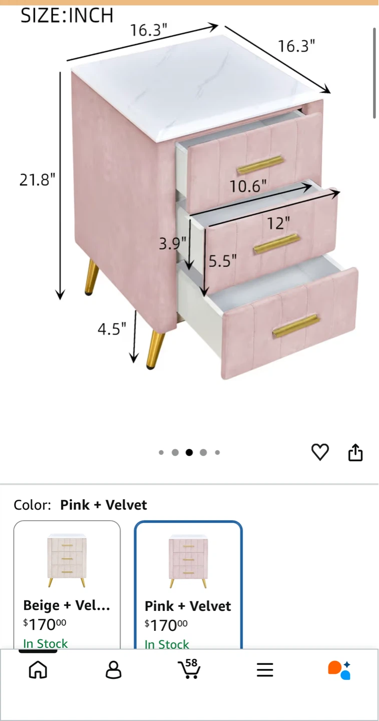 Pink Velvet Nightstand with Gold Legs - photo 2