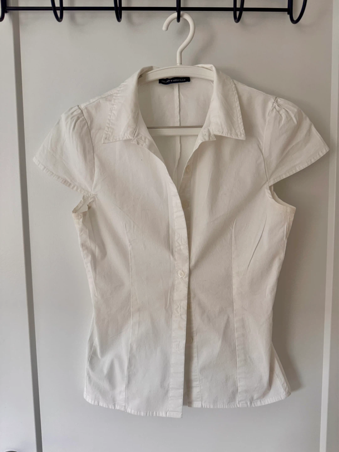White Brandy Melville Short Sleeve Button-Up Shirt