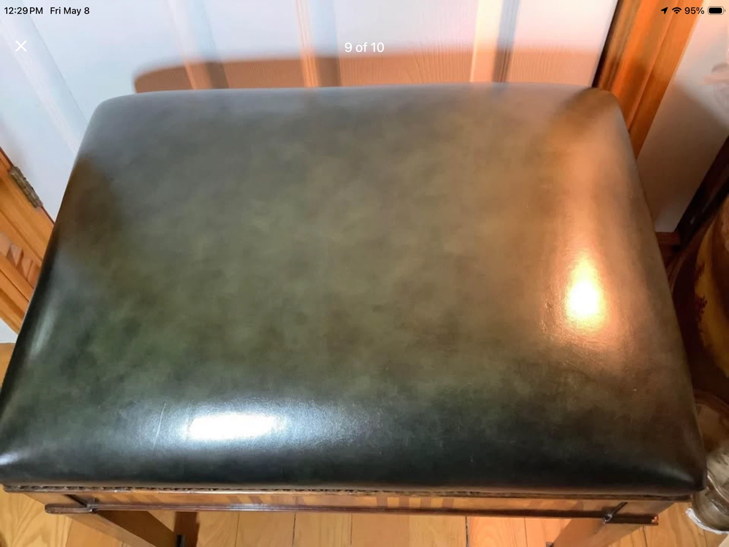 Vtg Wood Bench w Studded Leather Upholstery & 2 Drawers🐞 - photo 4