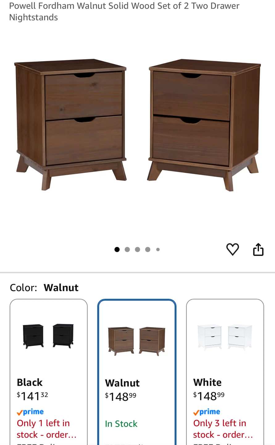 Powell Fordham Walnut Solid Wood Set of 2 Two Drawer Nightstands - photo 3