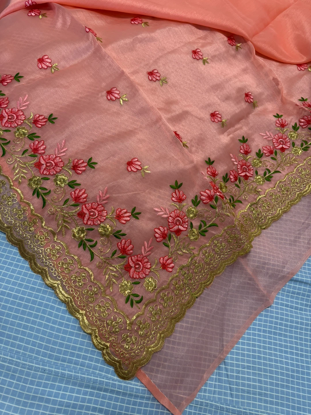 Pink Embroidered Scarf with Floral Design - photo 3