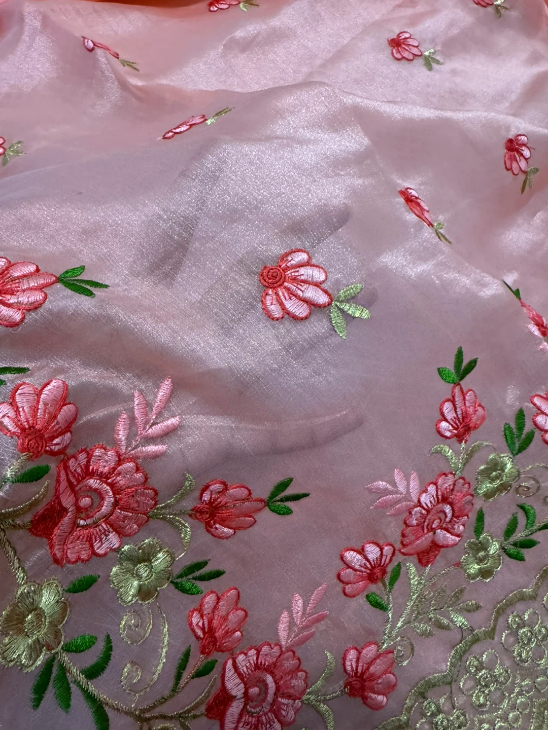 Pink Embroidered Scarf with Floral Design - photo 5