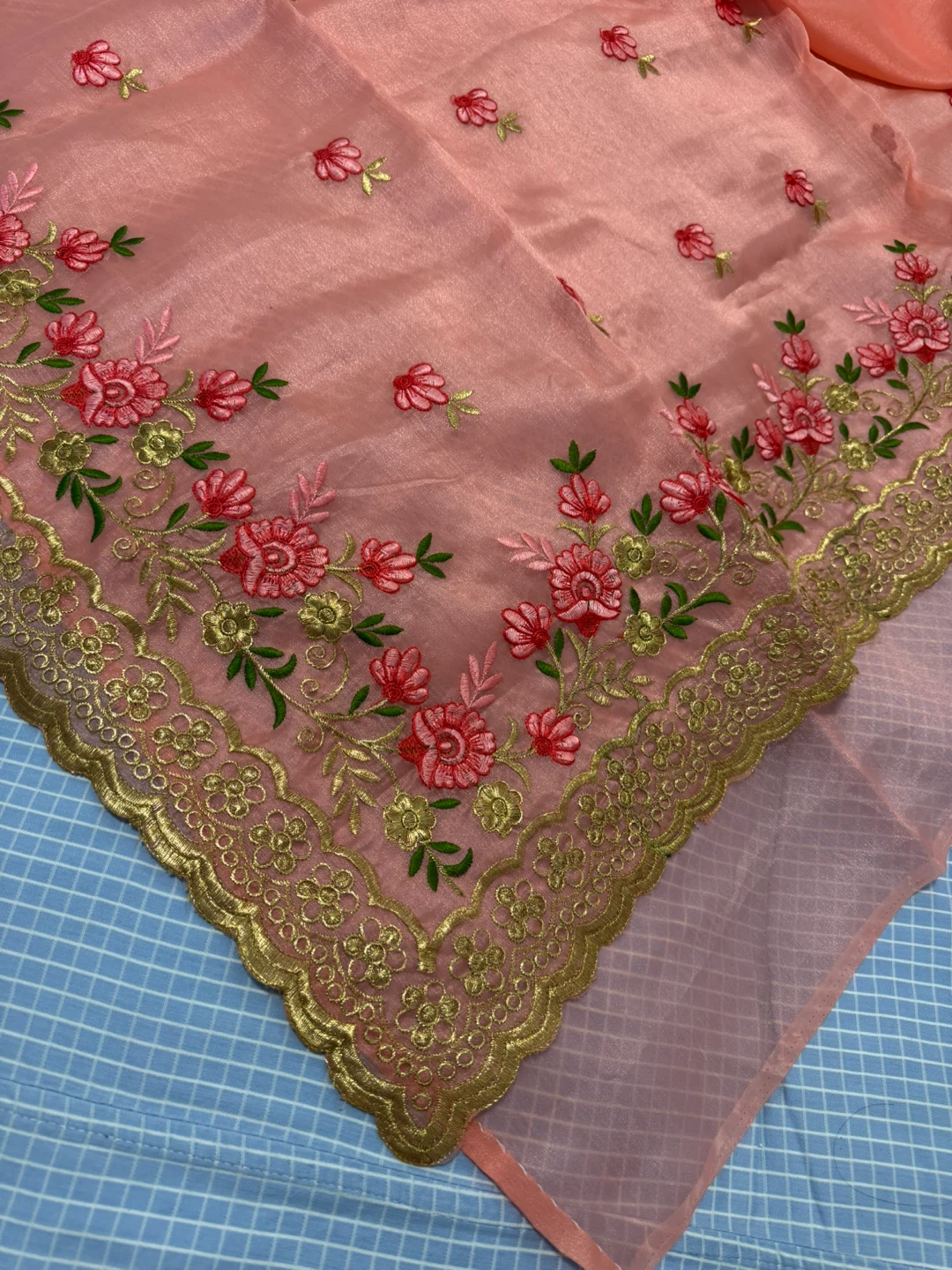 Pink Embroidered Scarf with Floral Design - photo 4