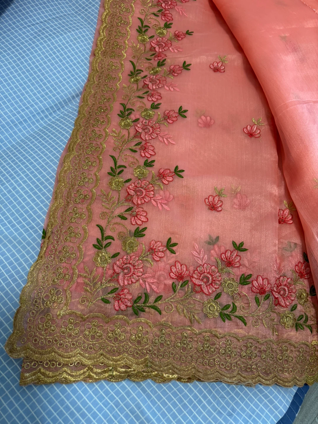 Pink Embroidered Scarf with Floral Design - photo 2