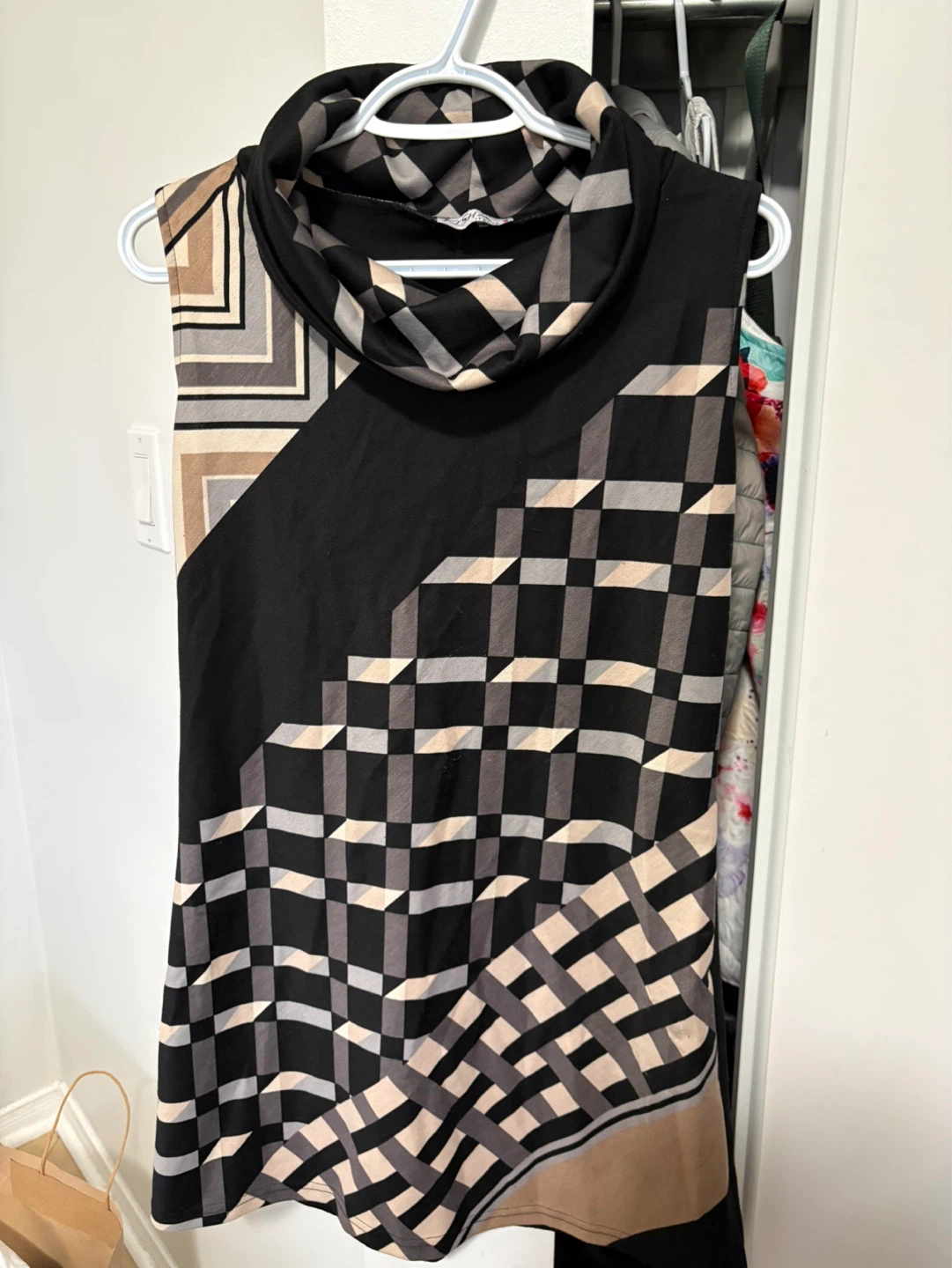 Sleeveless Cowl Neck Top - Geometric Print