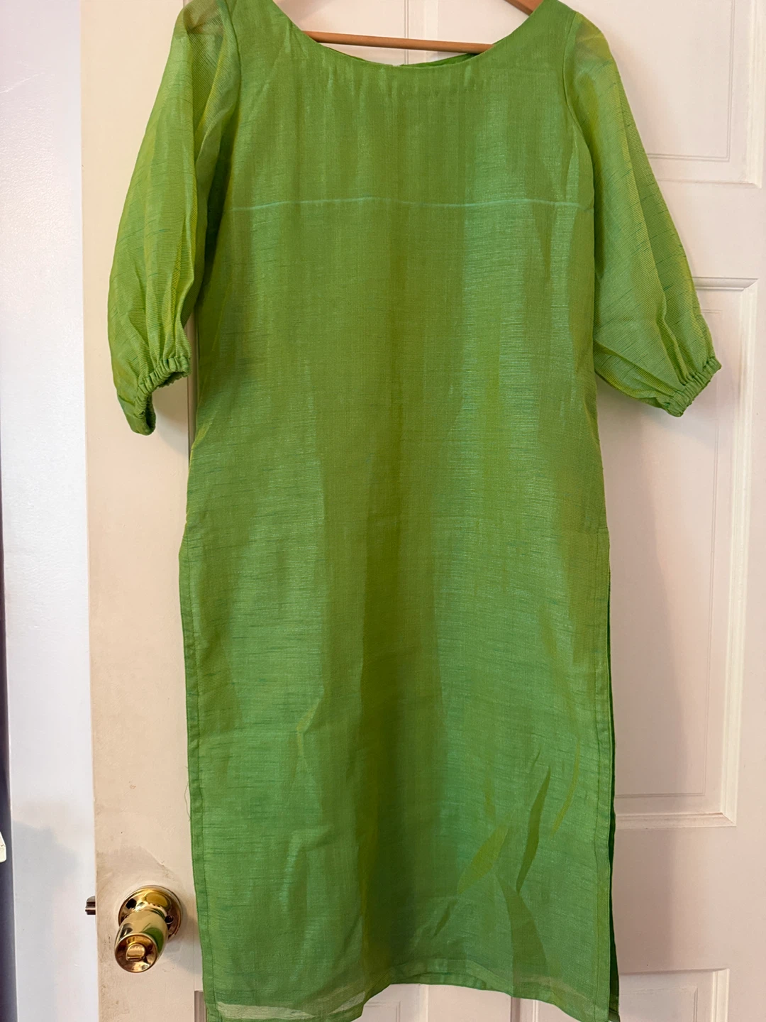 Lime Green Sheer Sleeve Kurta Top - Size Medium