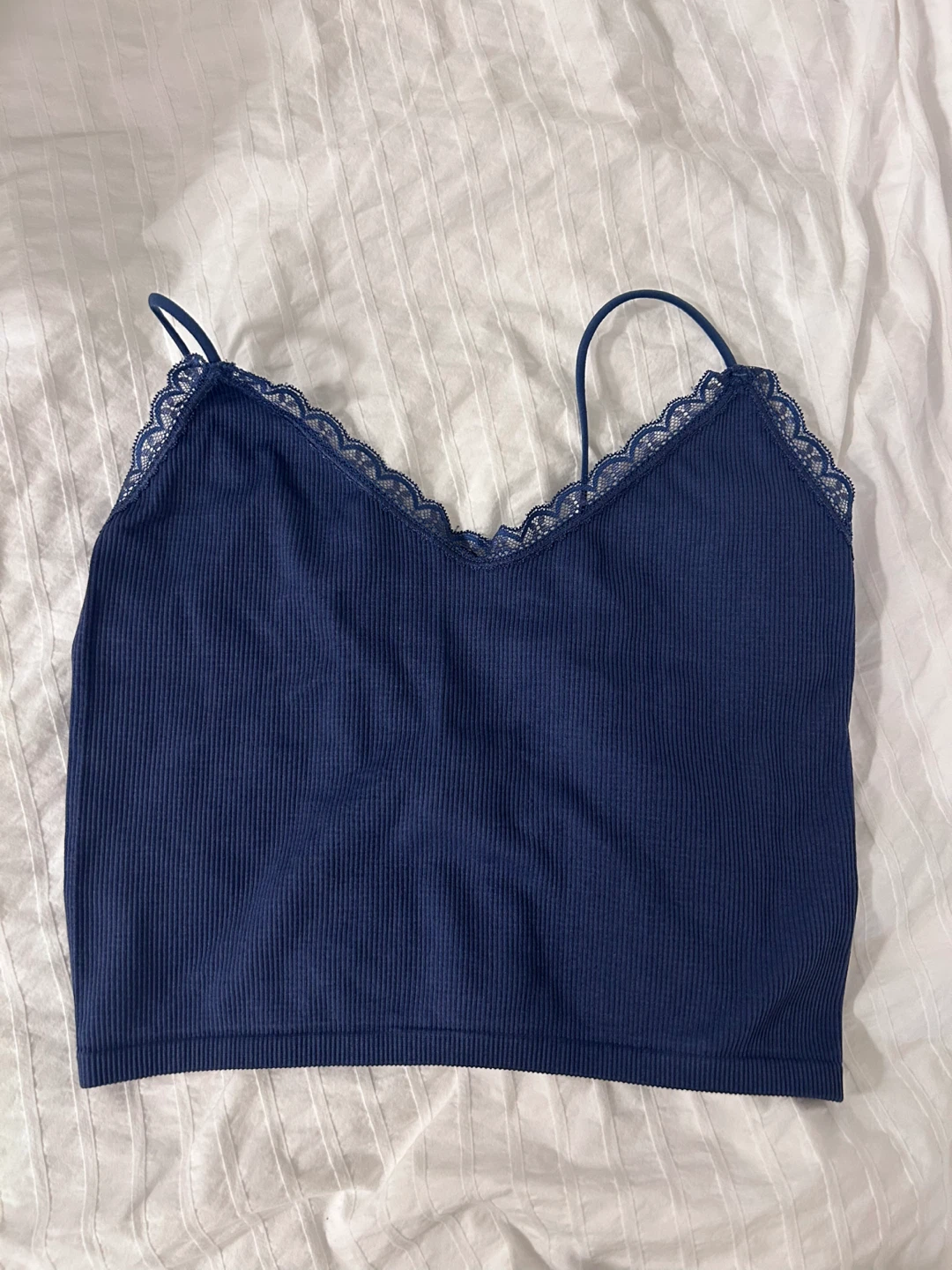 Charlotte Russe Navy Blue Ribbed Lace Trim Cami Top - Size L