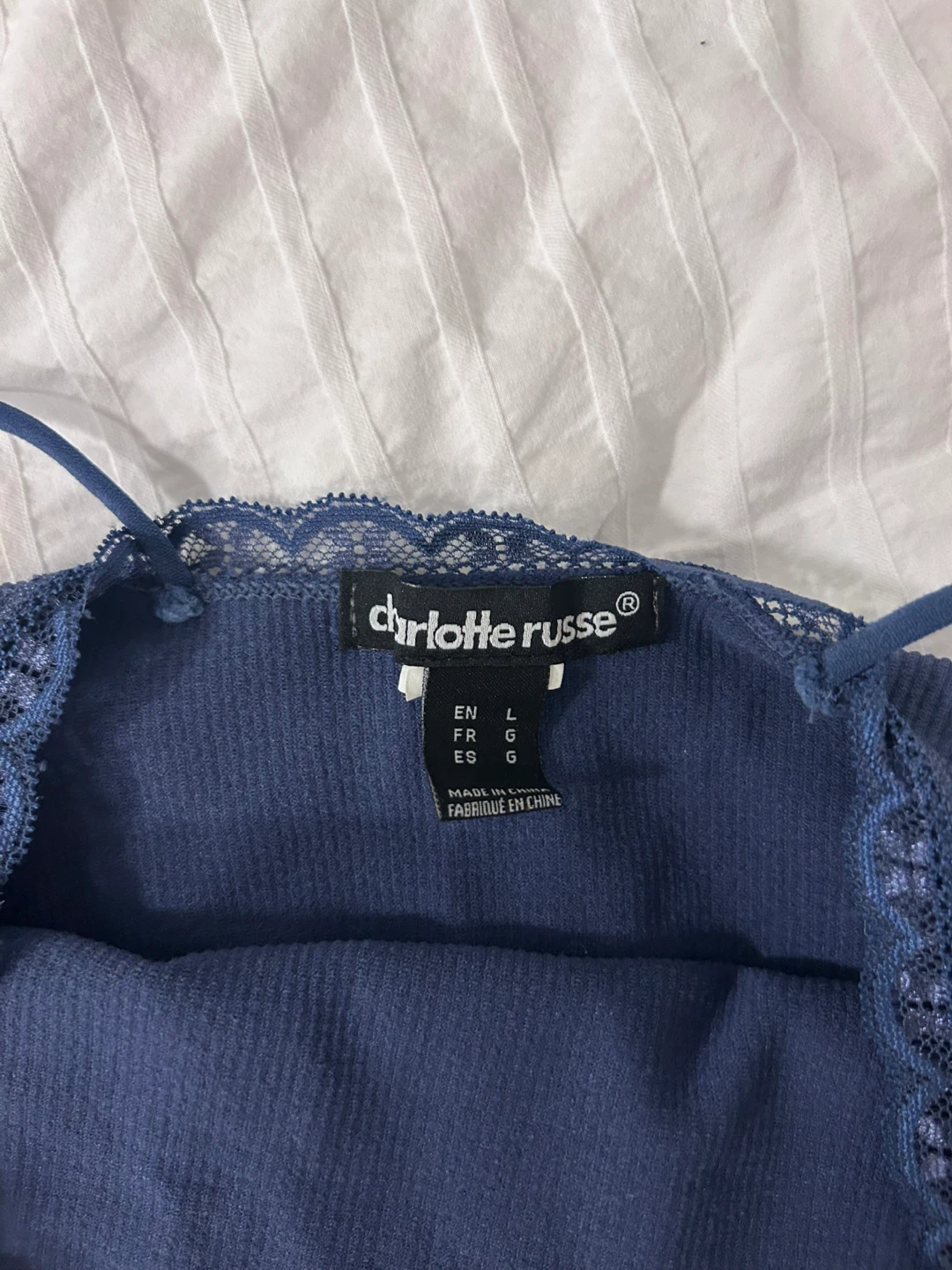 Charlotte Russe Navy Blue Ribbed Lace Trim Cami Top - Size L - photo 2