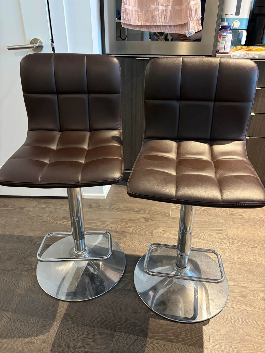 Set of 2 Brown Faux Leather Bar Stools