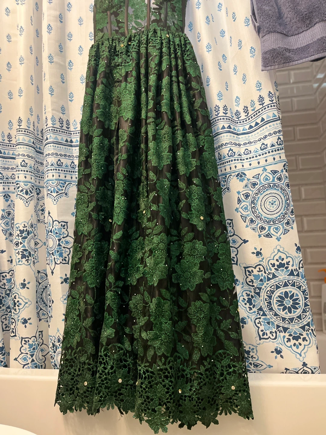 Green Lace Corset Dress with Sparkle Accents