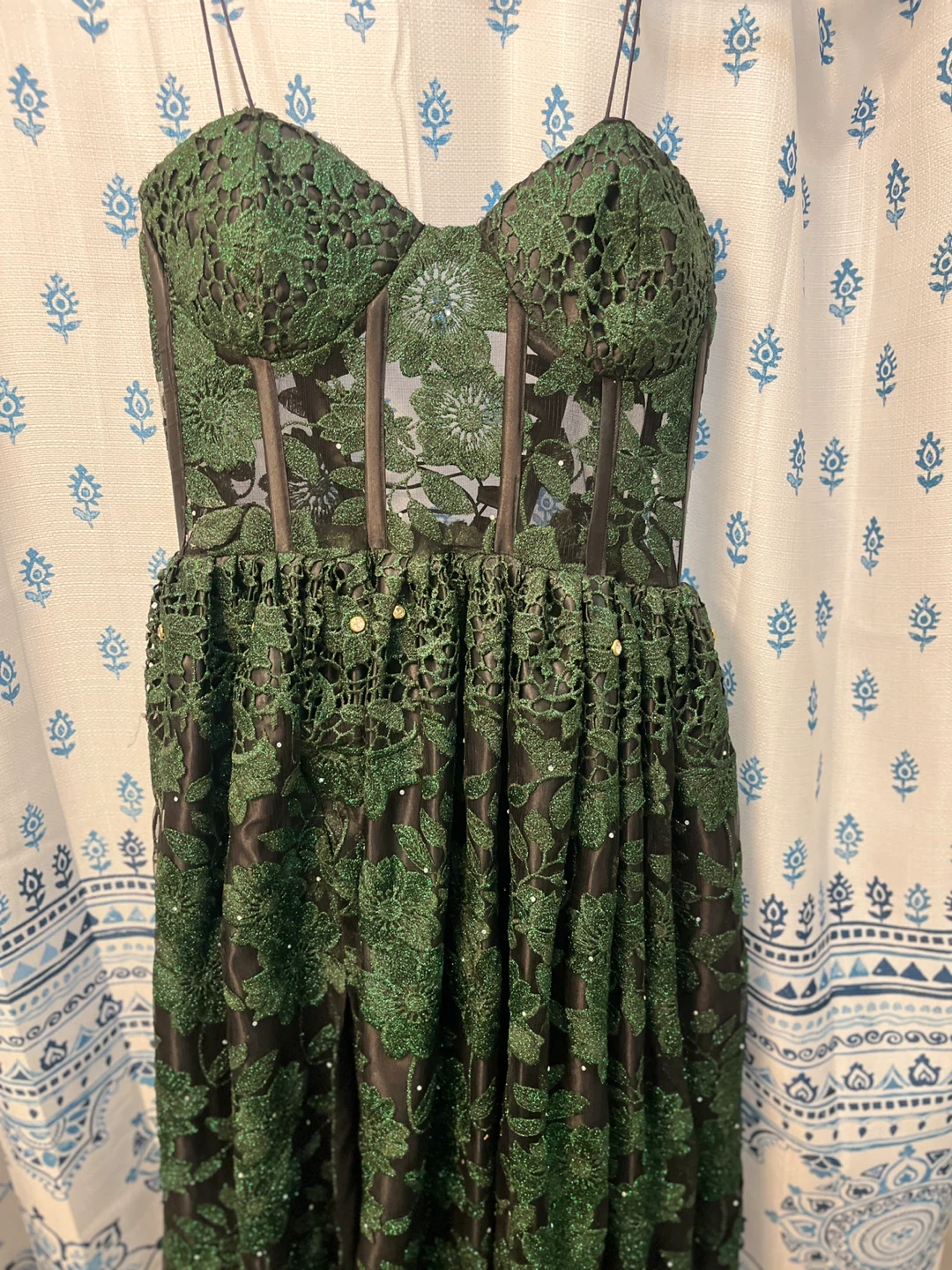 Green Lace Corset Dress with Sparkle Accents - photo 2