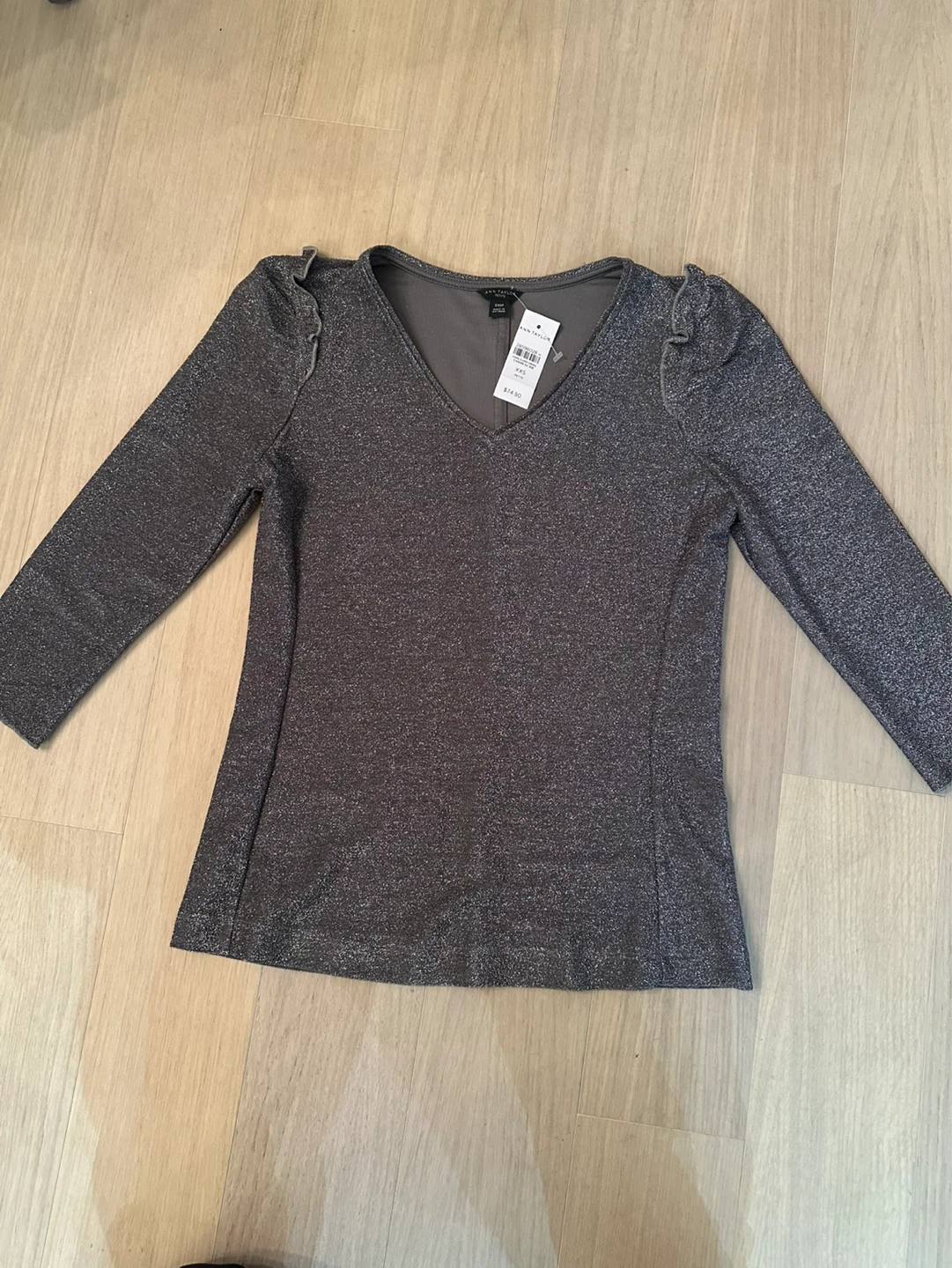 Ann Taylor Petite Glitter Knit V-Neck Top - XXSP