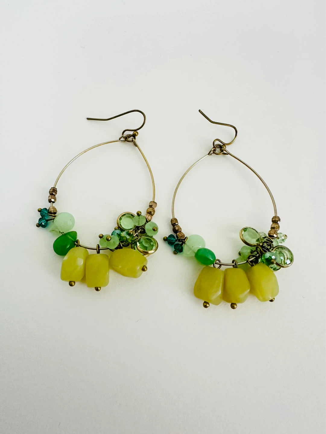 Beaded Hoop Earrings - Green and Yellow