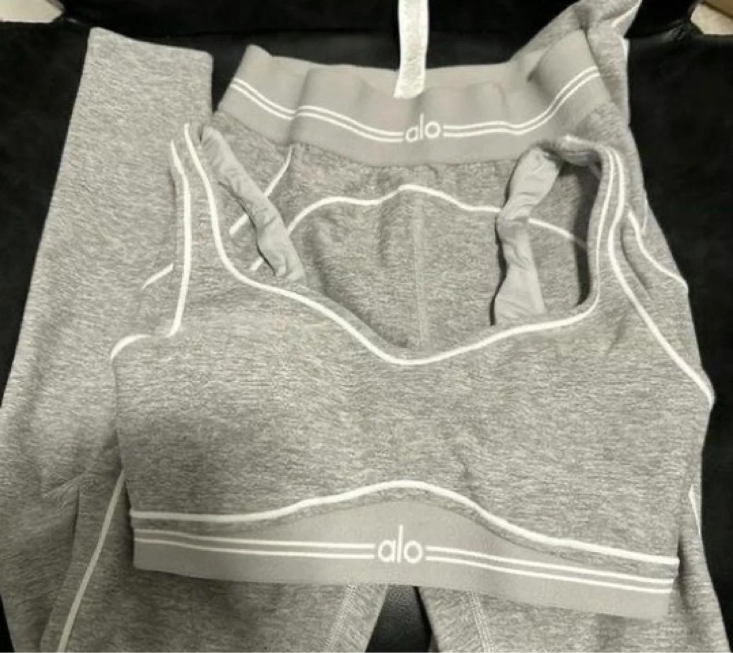 Alo Yoga Grey Heathered Sports Bra and Leggings Set