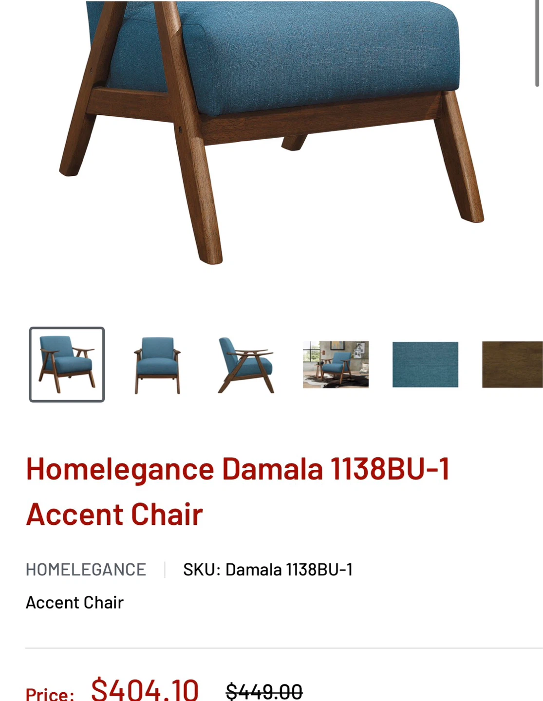 Walnut Wood Retro Blue Accent Chair - photo 3