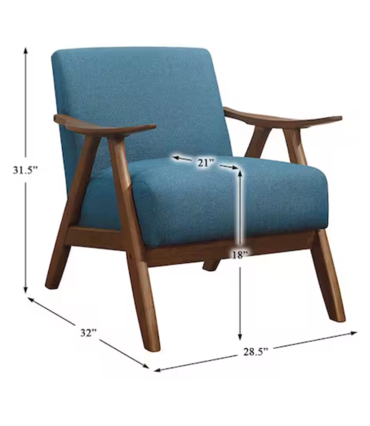 Walnut Wood Retro Blue Accent Chair - photo 4