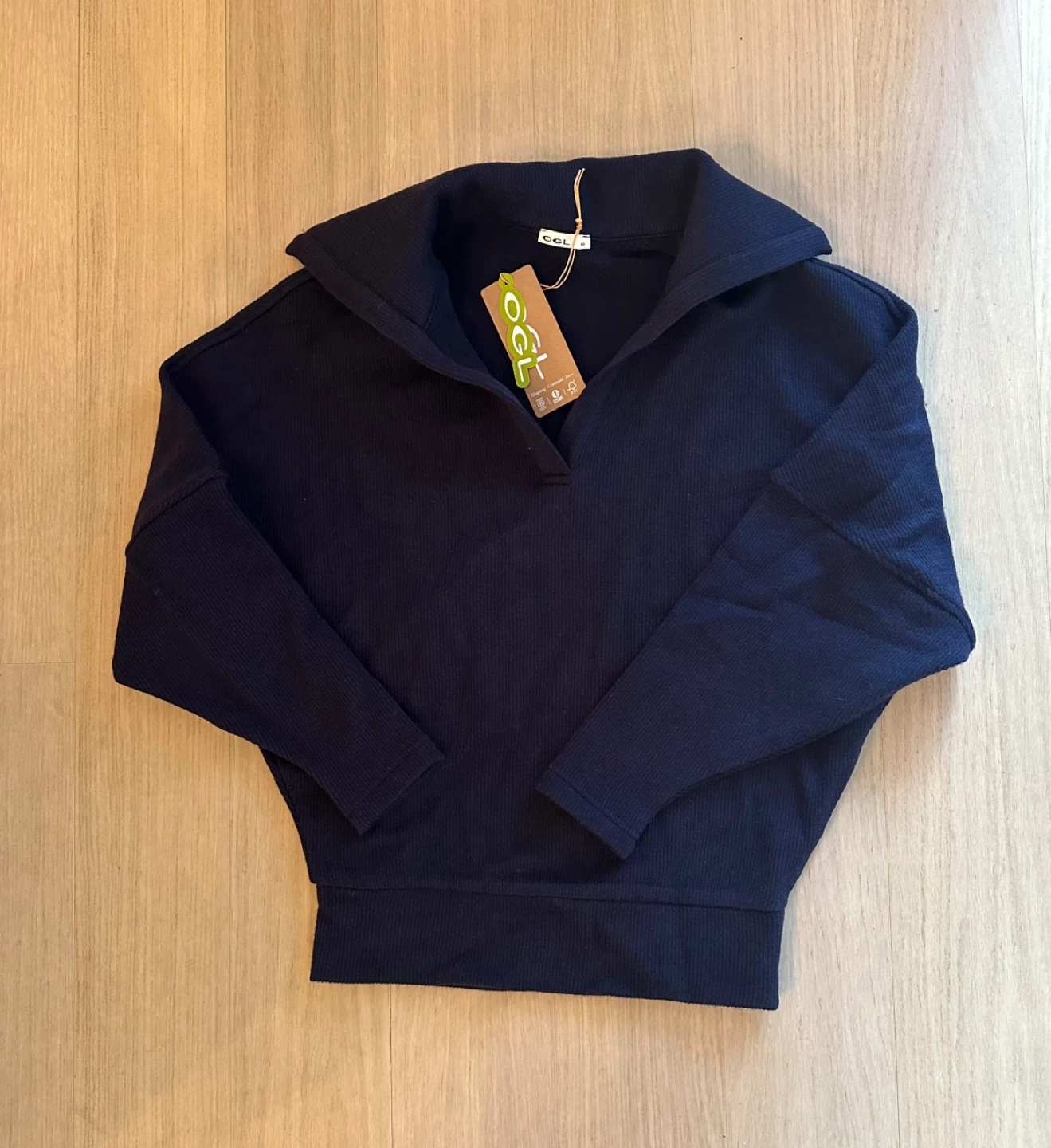 OGL Move Navy Ribbed Knit Pullover Sweater