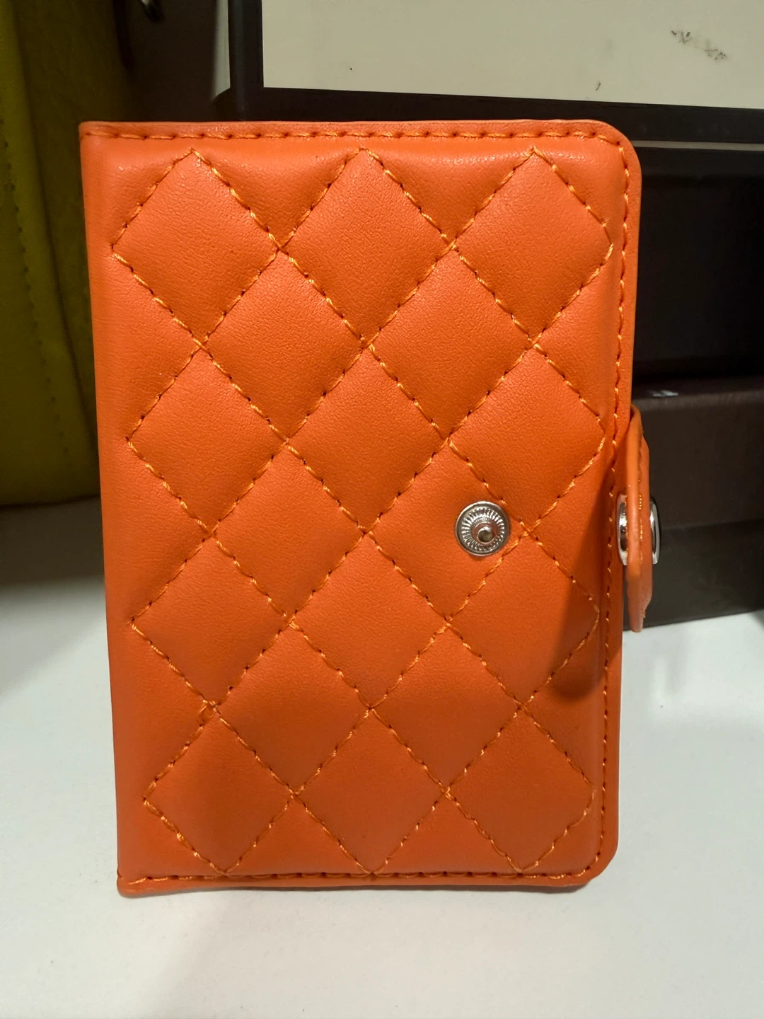 Orange Quilted Card Holder magnet IPhone