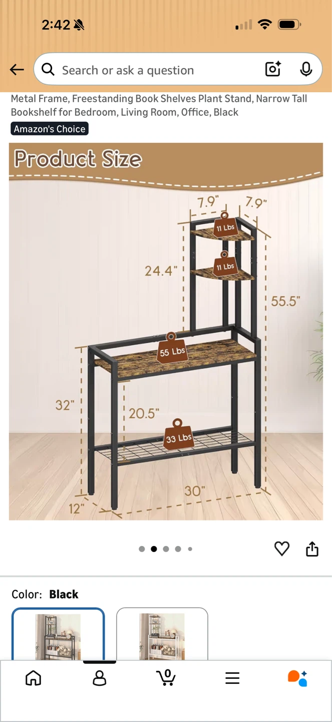 Metal Frame Bookshelf Plant Stand - Black - photo 2