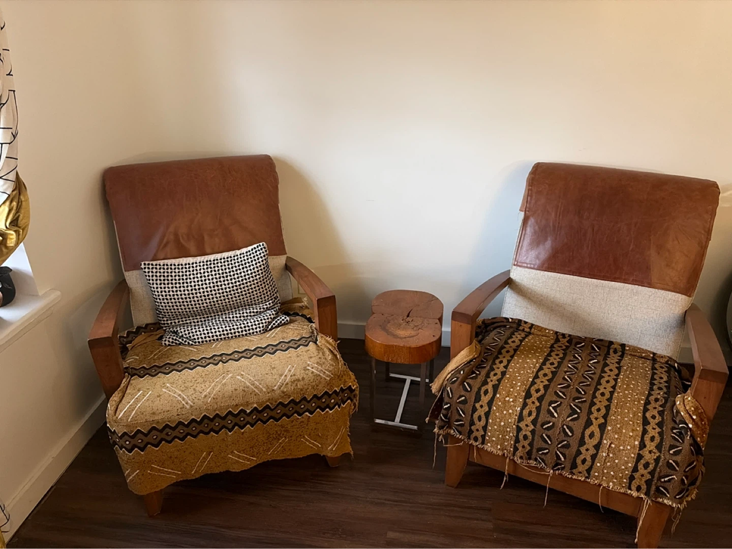Armchair with Leather and Fabric - Set of 2