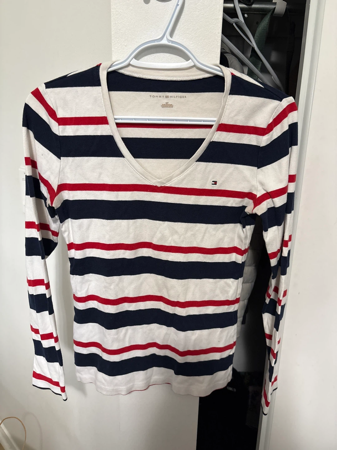 Tommy Hilfiger Striped Long Sleeve V-Neck Top