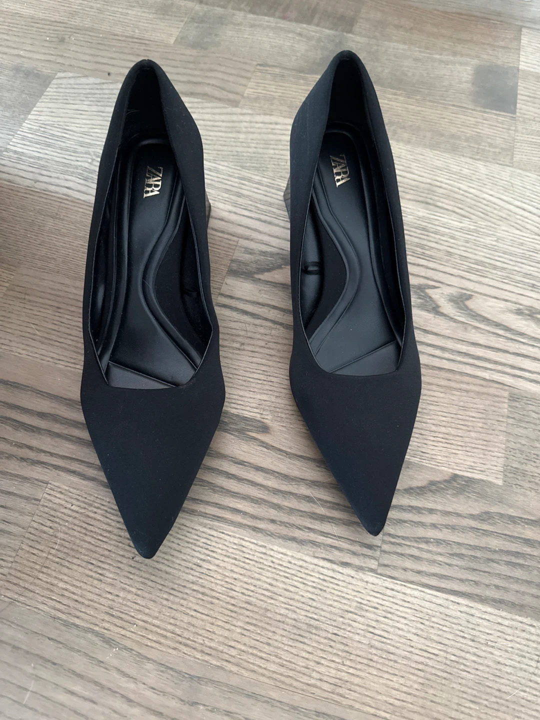 New ZARA Black Pointed Toe Heeled Mules