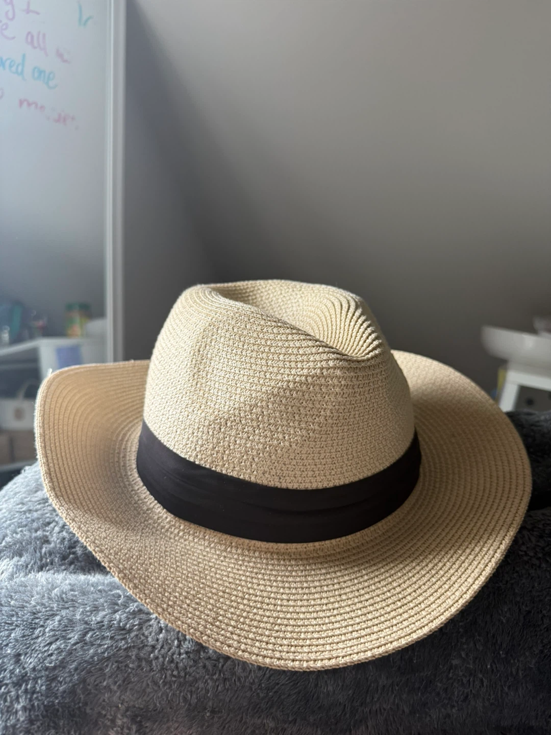 Straw Cowboy Hat with Red Bandana Style Ribbon