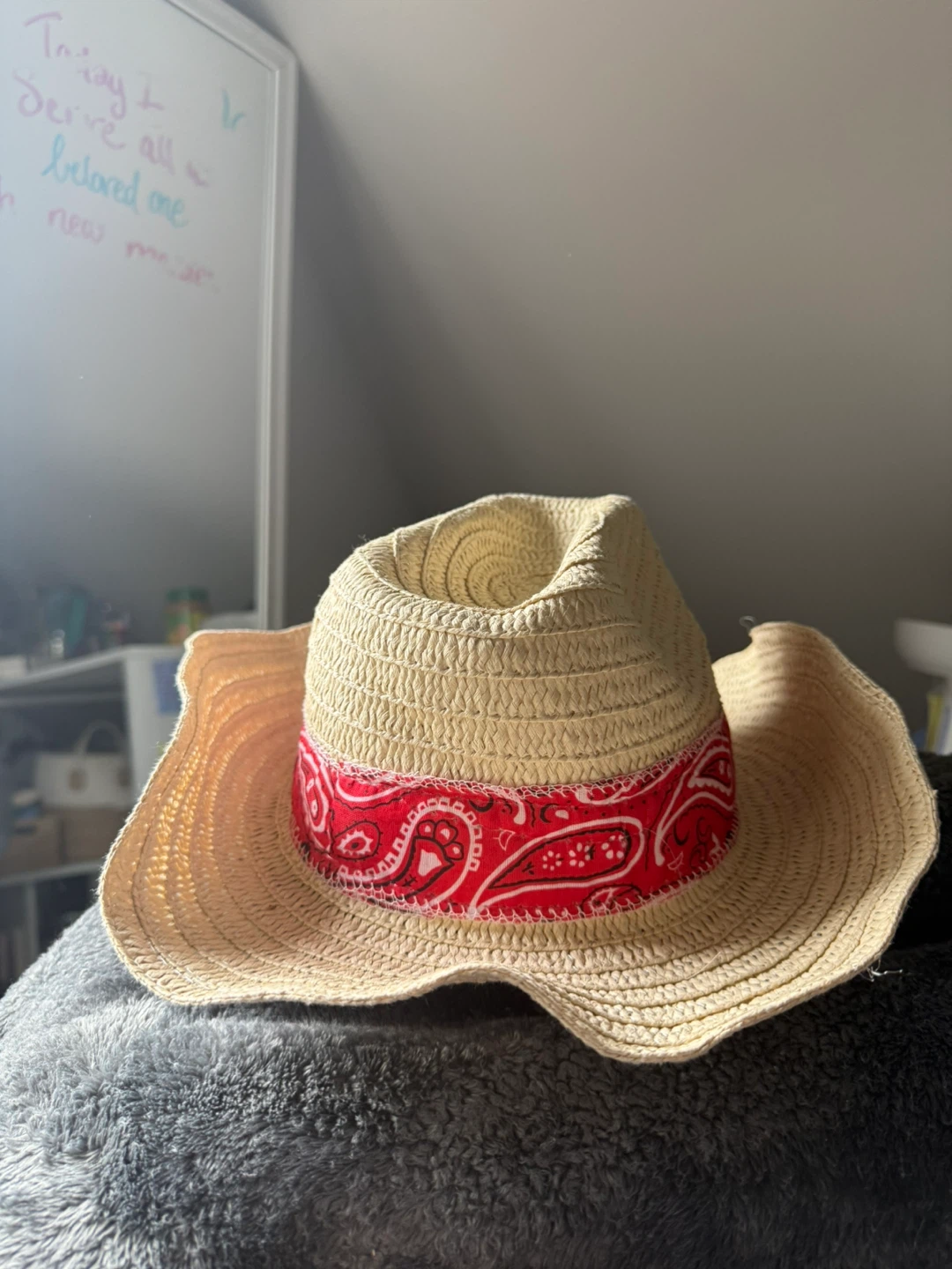 Straw Cowboy Hat with Red Bandana Style Ribbon - photo 2
