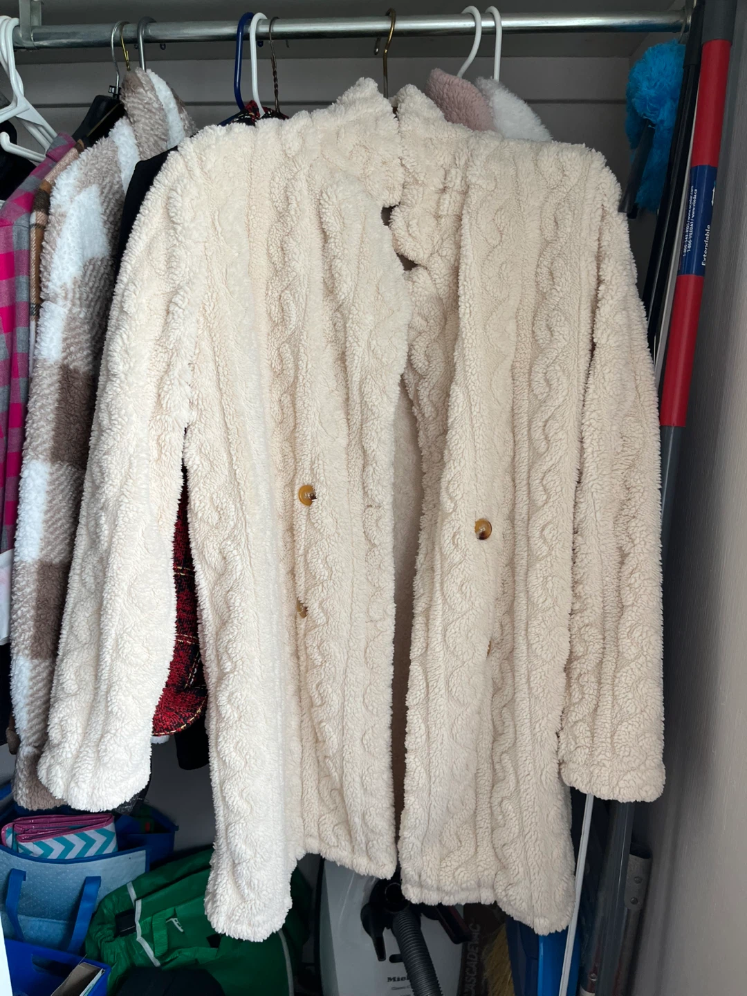 Cream Cable Knit Teddy Coat - photo 2