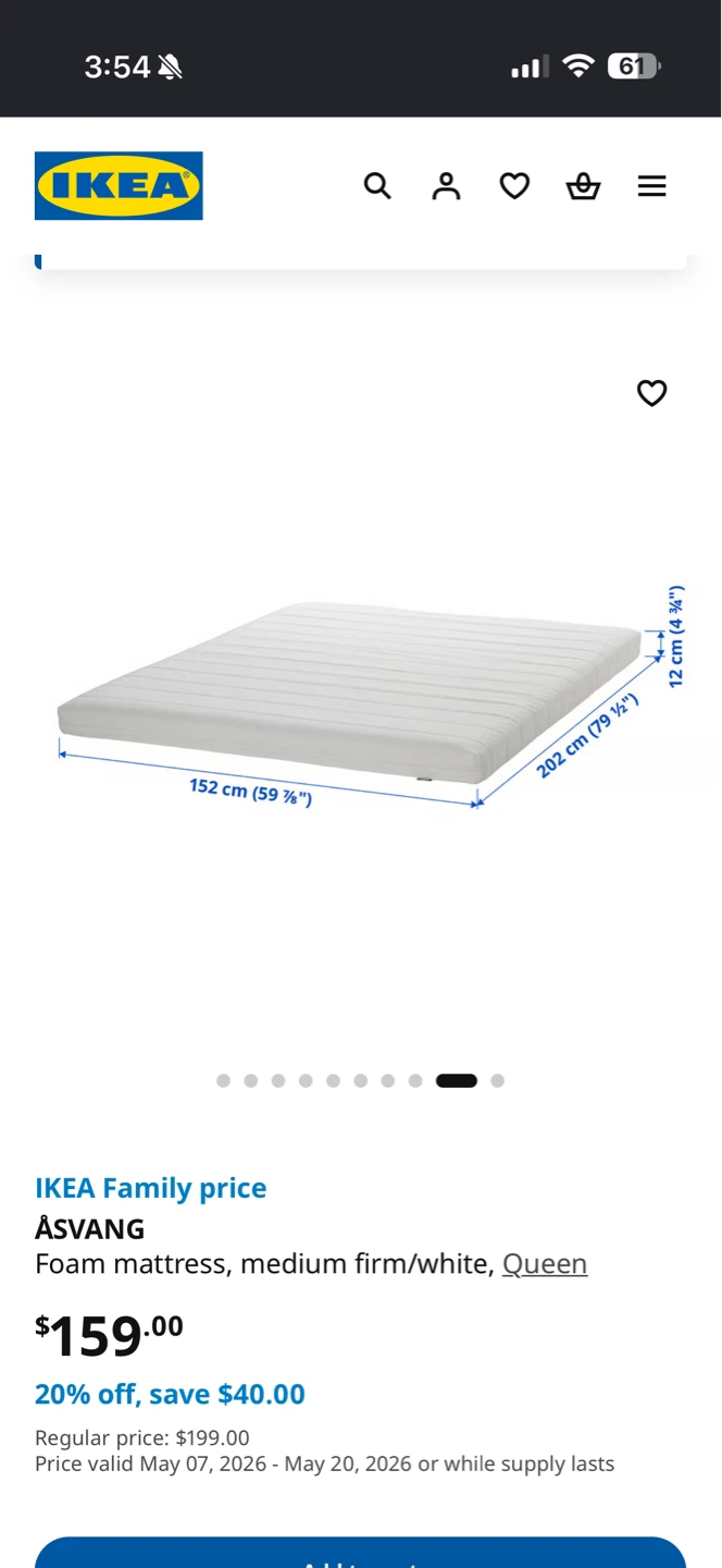 IKEA ÅSVANG Queen Foam Mattress - White