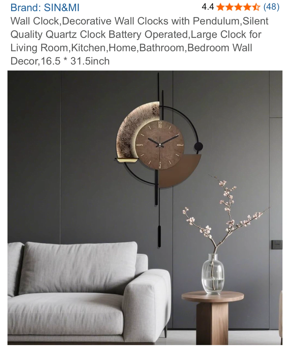 SIN&MI Decorative Wall Clock with Pendulum - 16.5" x 31.5" - photo 5
