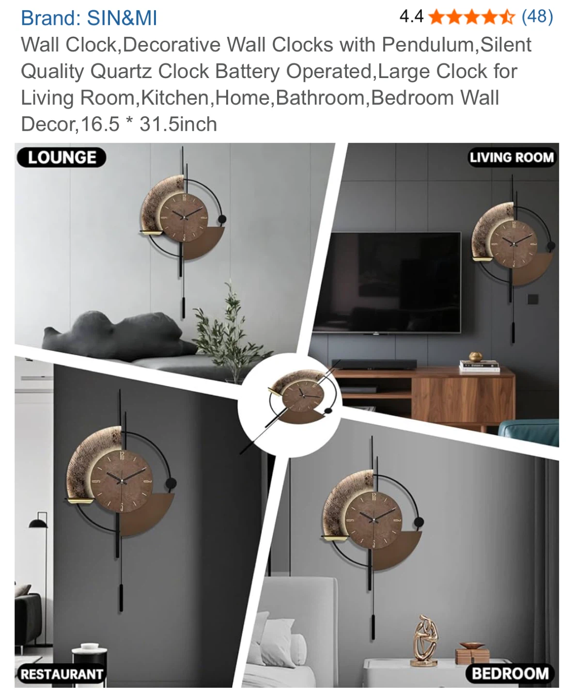 SIN&MI Decorative Wall Clock with Pendulum - 16.5" x 31.5" - photo 4