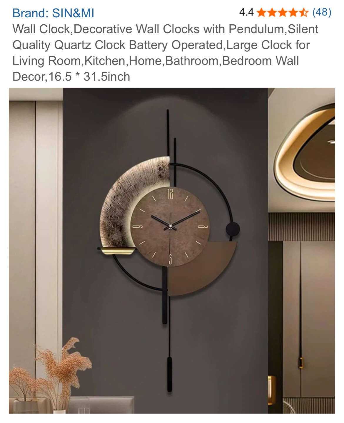 SIN&MI Decorative Wall Clock with Pendulum - 16.5" x 31.5"