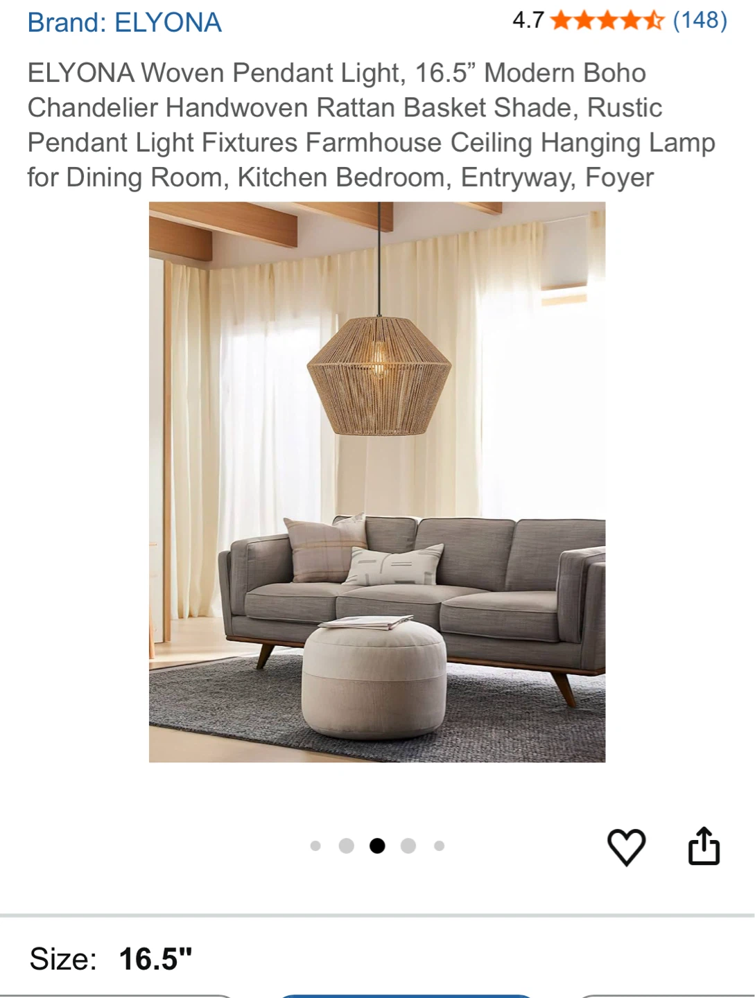 ELYONA Woven Pendant Light 16.5" - photo 4