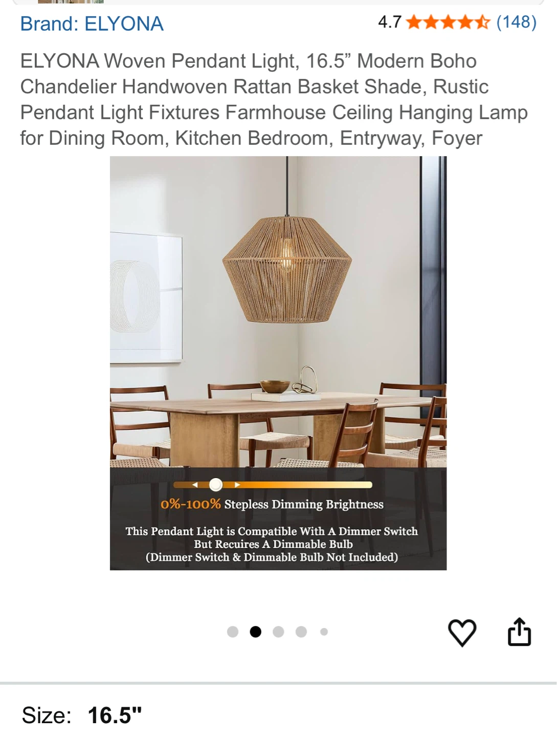 ELYONA Woven Pendant Light 16.5" - photo 2