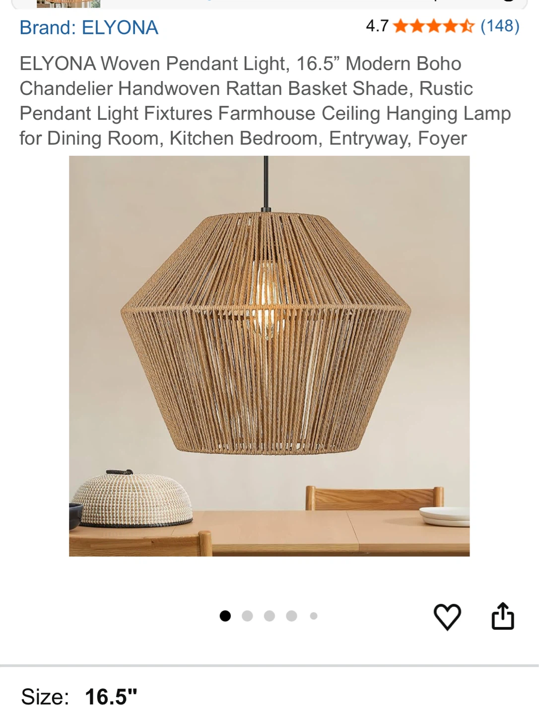 ELYONA Woven Pendant Light 16.5"