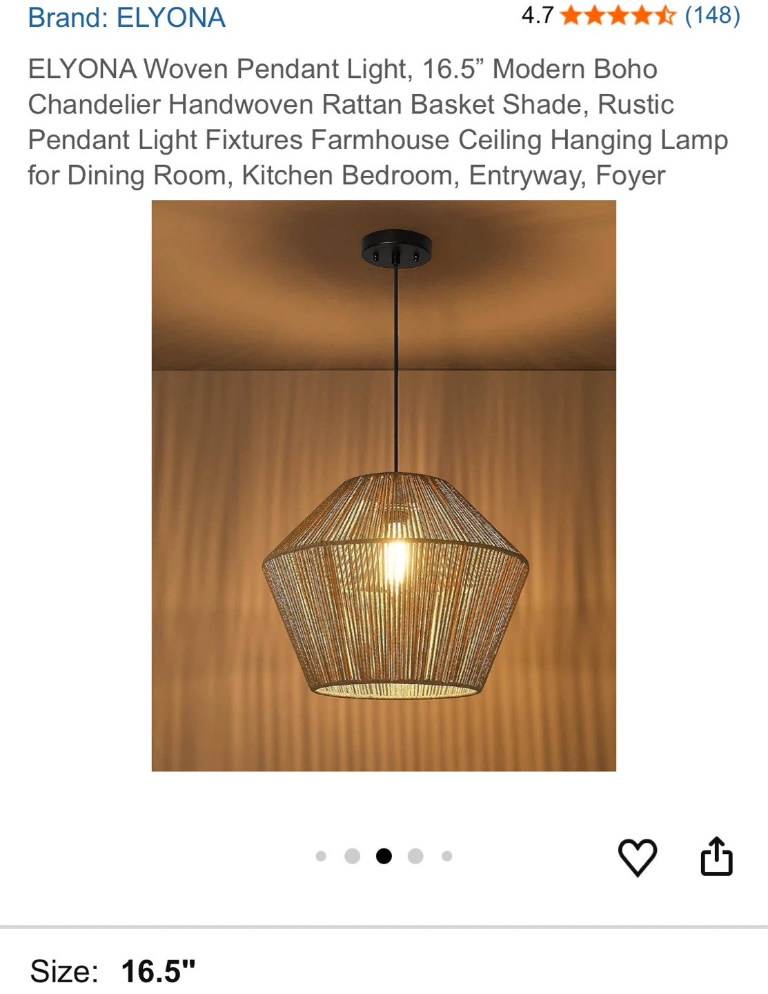 ELYONA Woven Pendant Light 16.5" - photo 5