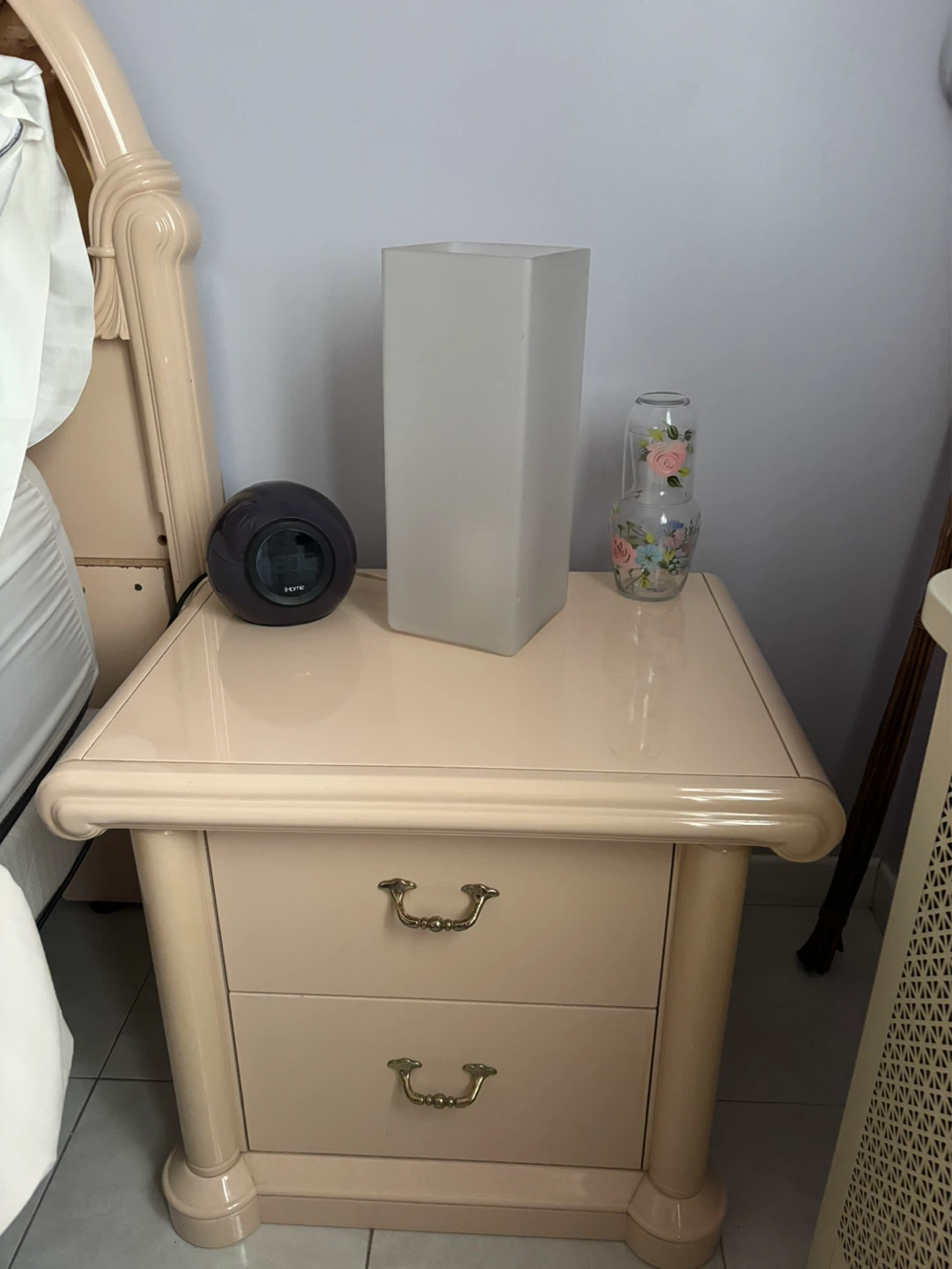 Cream Nightstand with Two Drawers
