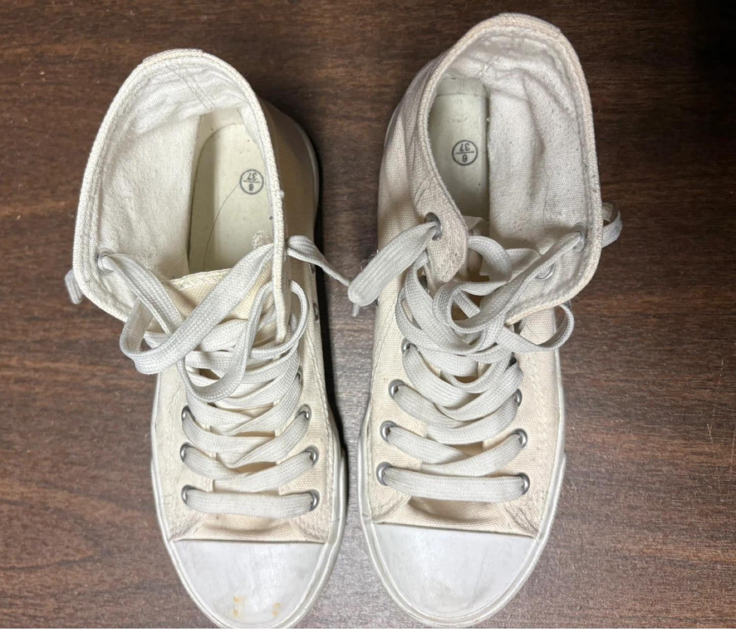 White Canvas High-Top Sneakers - Size 37