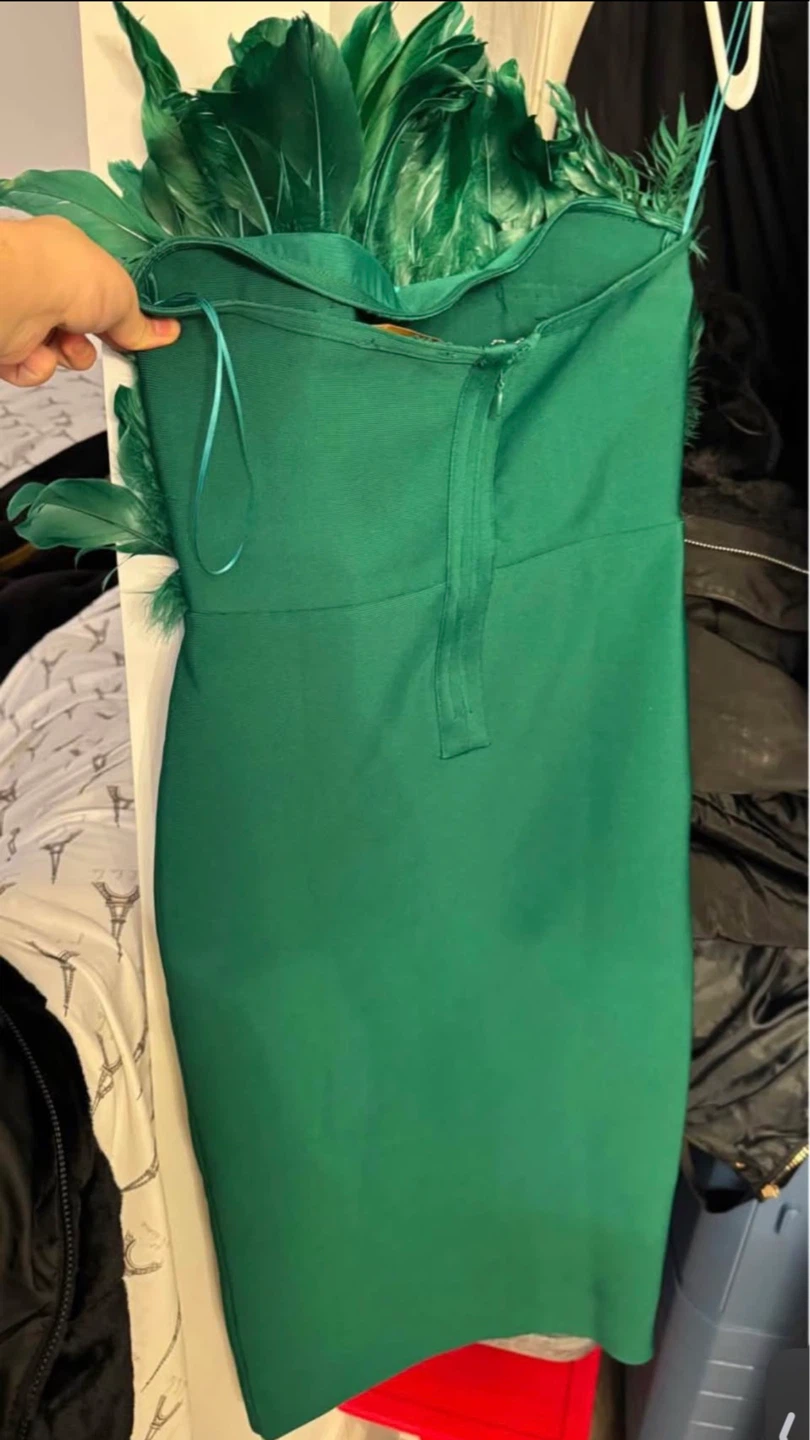 Green Feather Trimmed Strapless Dress - photo 2