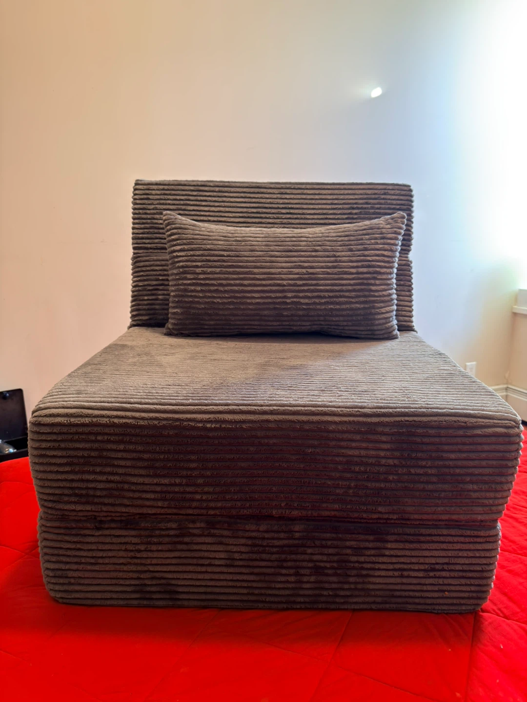 Gray Corduroy Folding Lounge Chair with Pillow