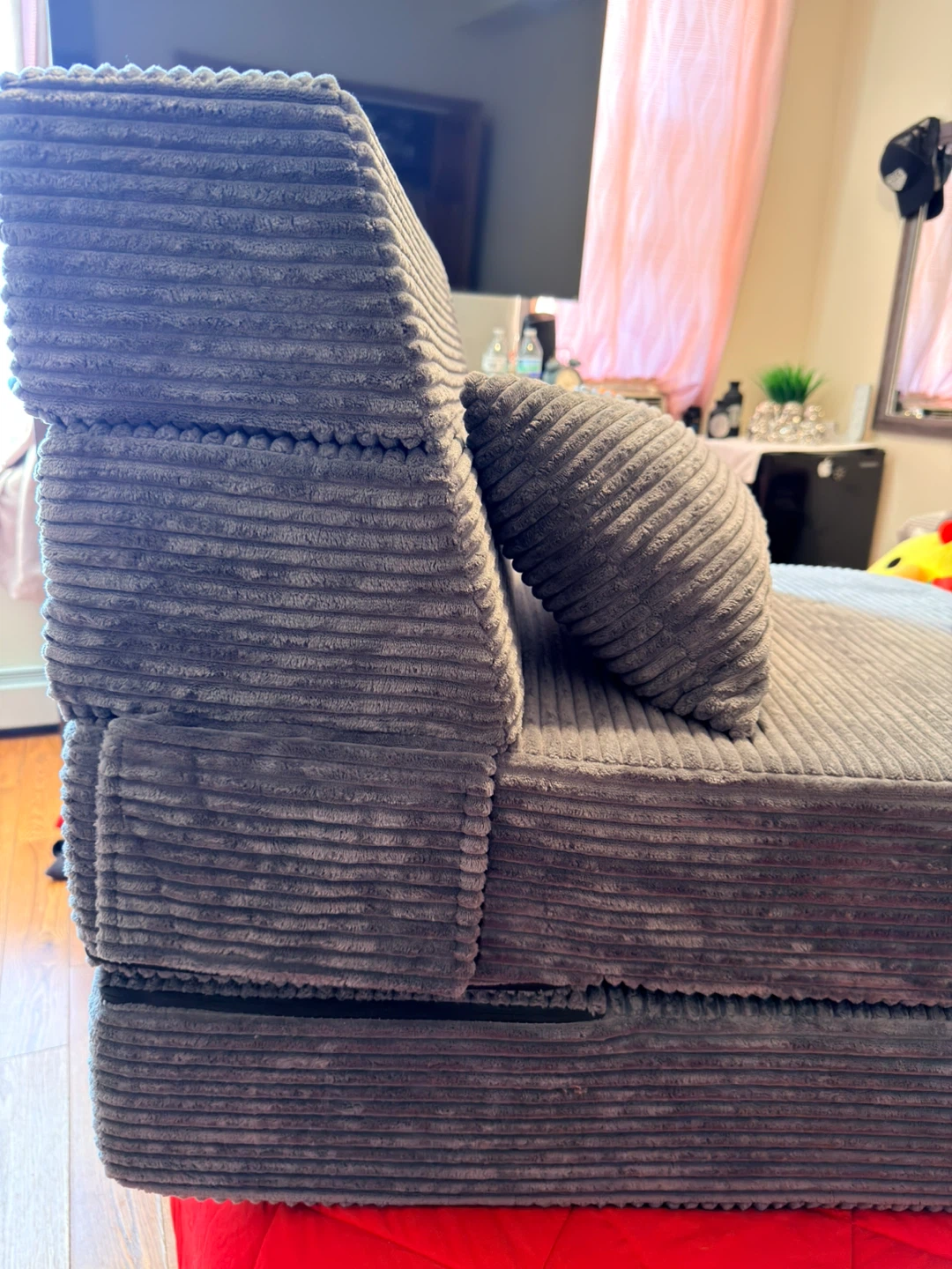 Gray Corduroy Folding Lounge Chair with Pillow - photo 3