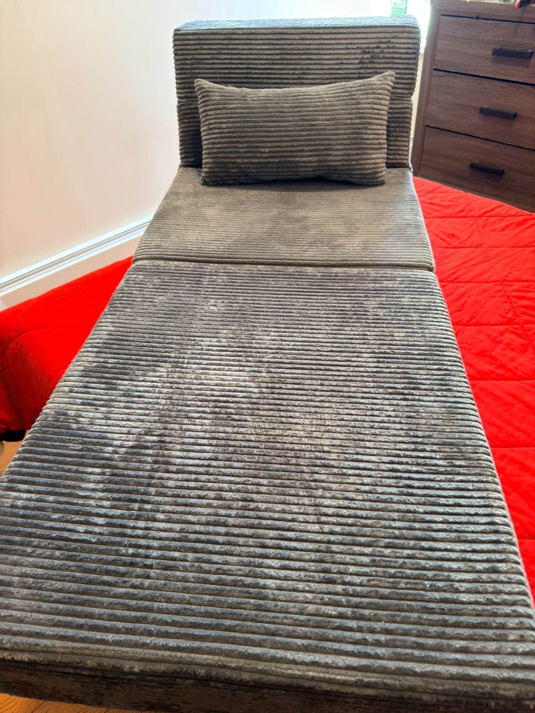Gray Corduroy Folding Lounge Chair with Pillow - photo 2