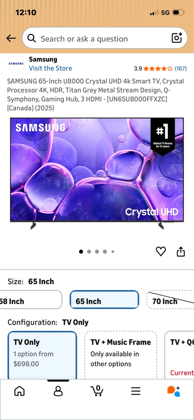 Samsung 65-Inch U8000 Crystal UHD 4K Smart TV